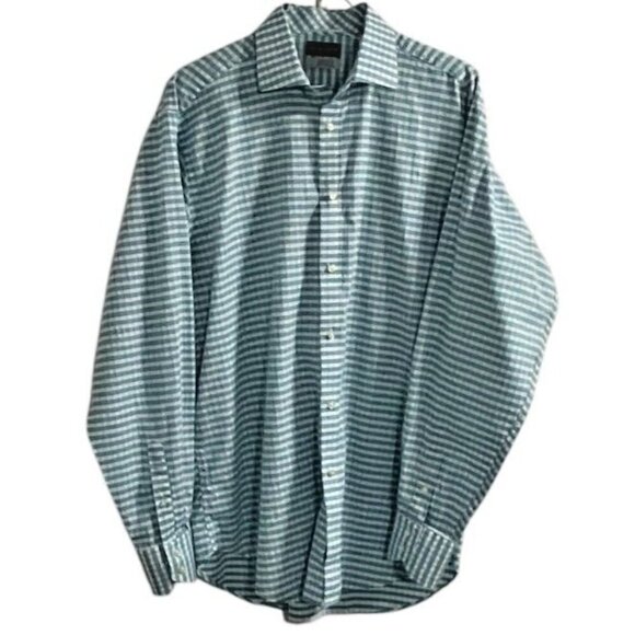 Thomas Dean Other - Thomas Dean Men’s Cotton Checkered Button Front Shirt - Sky Blue - L